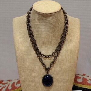 Yochi NY double strand blue pendant necklace